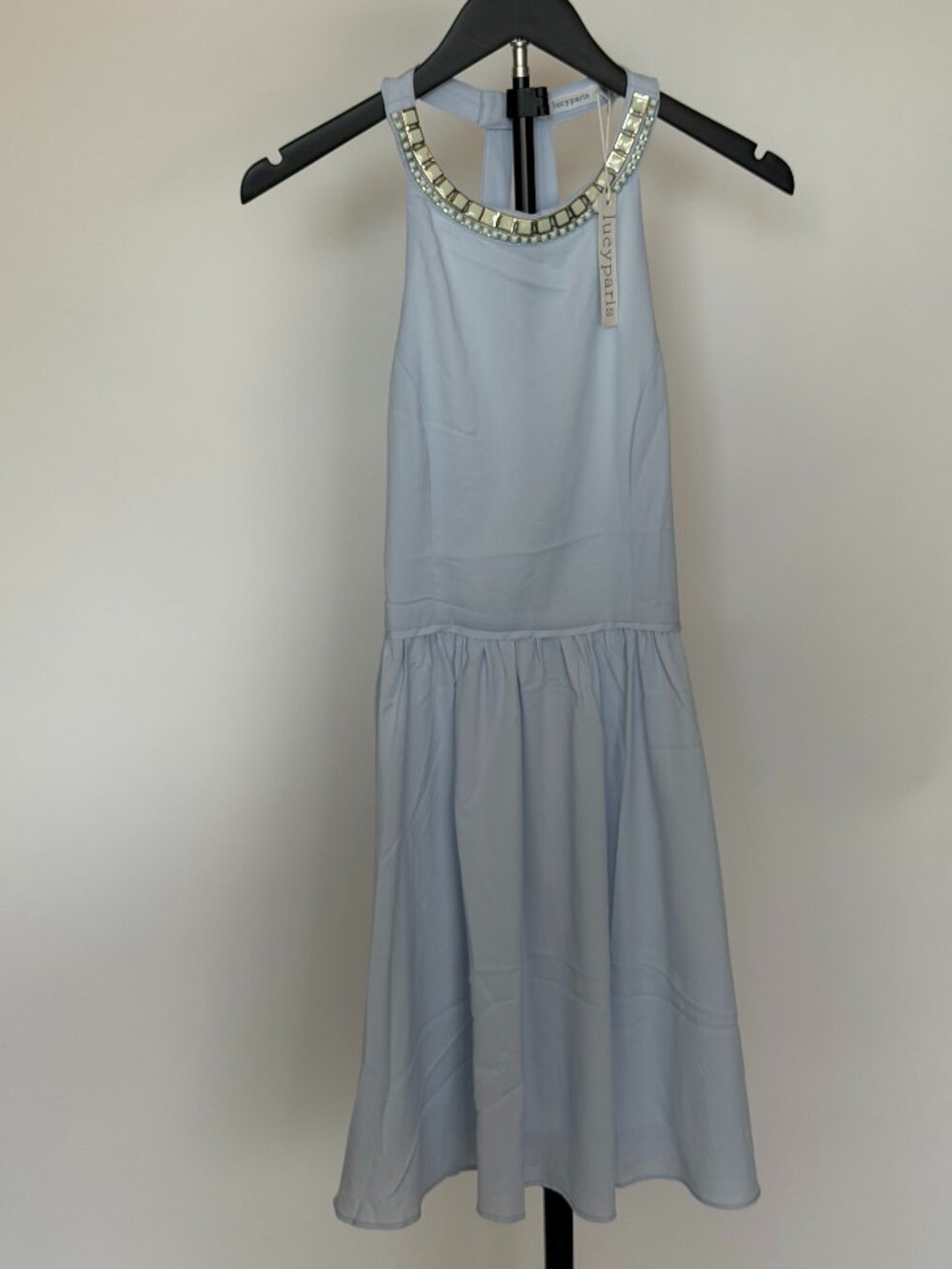 NEW Lucy Paris Light Blue Jeweled Neckline Maxi Dress